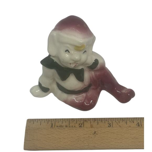 MidCentury McCoy Ceramic Pixie Elf Sitting Figurine Hand Painted Red Green XMAS - Picture 14 of 16